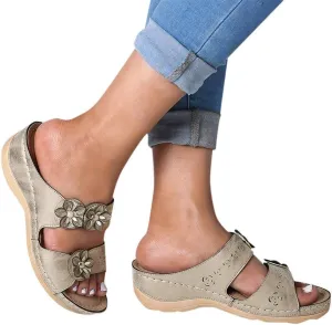 Sandals for Women Platform,Women's Floral Summer Sandals Casual Comfortable Flip Flops Beach Shoes T-Strap Thong Flat Sandals