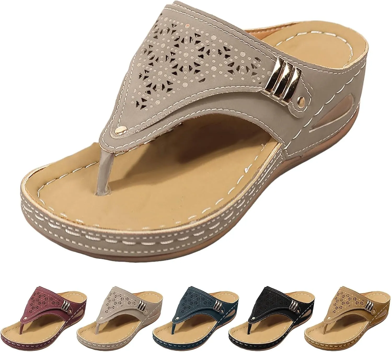 Sandals for Women Summer Casual Flatform Platform Wedge Slides for Women Women's Arch Support Sandals