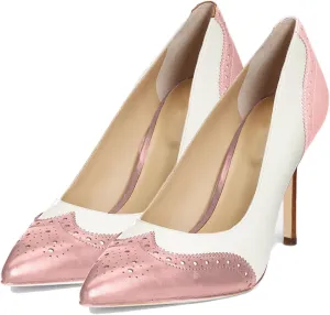 SHODENSE Women Pointed Toe Stiletto Heel Pumps Oxford Slip On High Heels Two Tone Perforated 4 inch Stiletto High Heels Pointy Closed Toe Dress Heels Wingtips Vintage Retro Sexy 4-11 M US