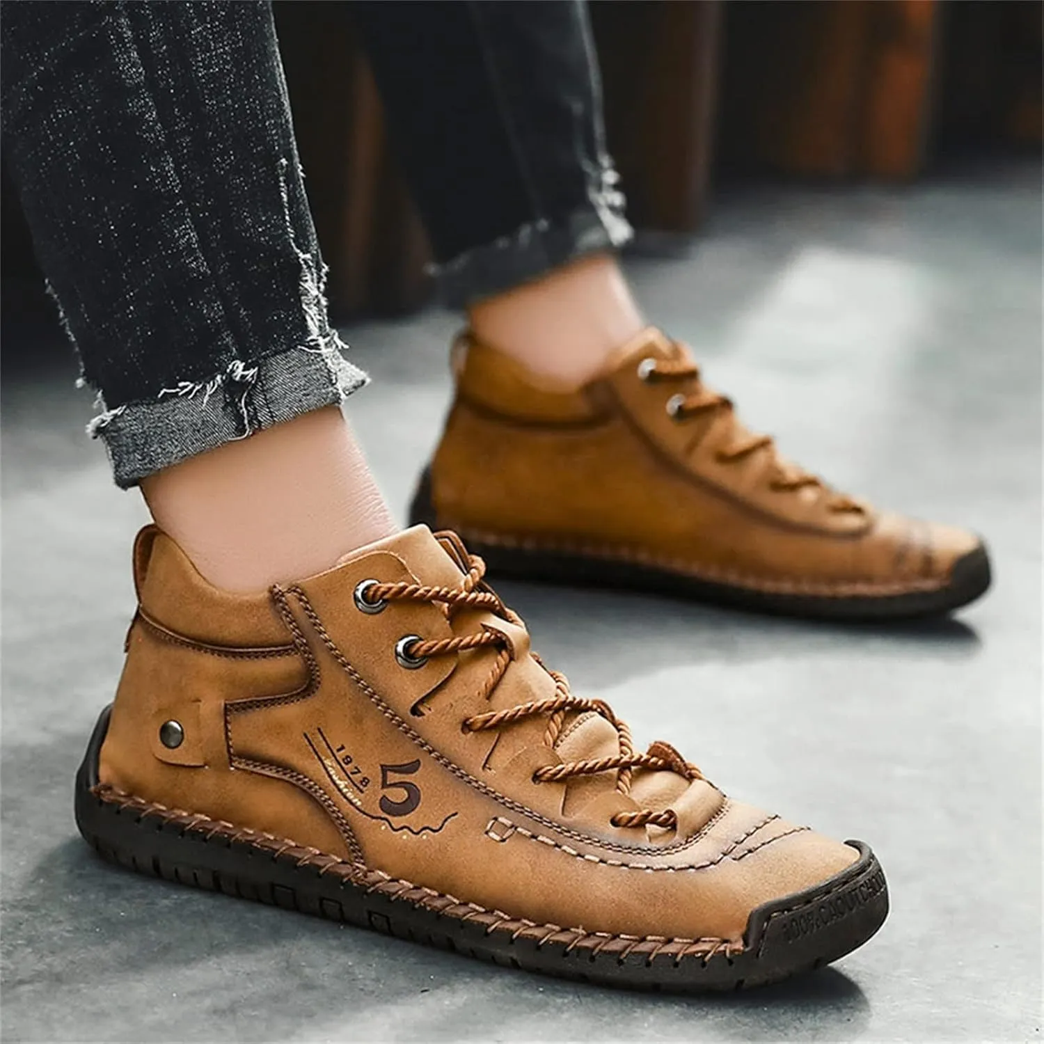 Shoes Casual Men Leather Fashion Summer and Autumn Men Leather Shoes Flat Soft Leather Casual Shoes for Men Size 13