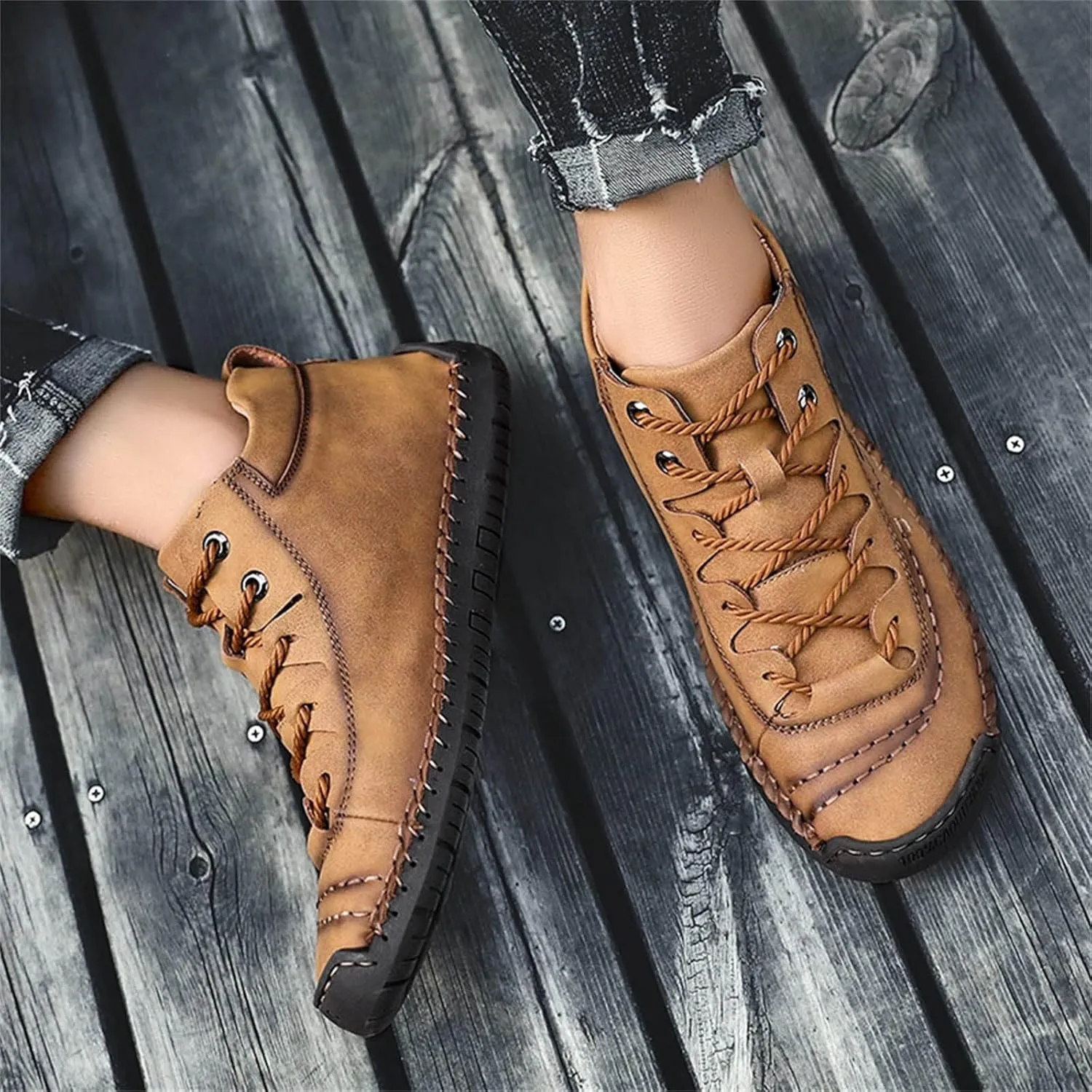 Shoes Casual Men Leather Fashion Summer and Autumn Men Leather Shoes Flat Soft Leather Casual Shoes for Men Size 13