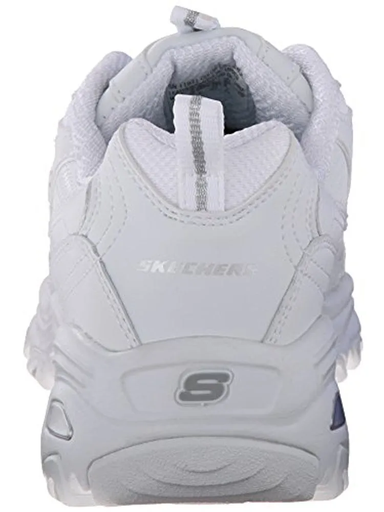 Skechers D'Lites FRES.5 START Memory Foam Lace-up Sneaker White Silver (8.5, White Silver)