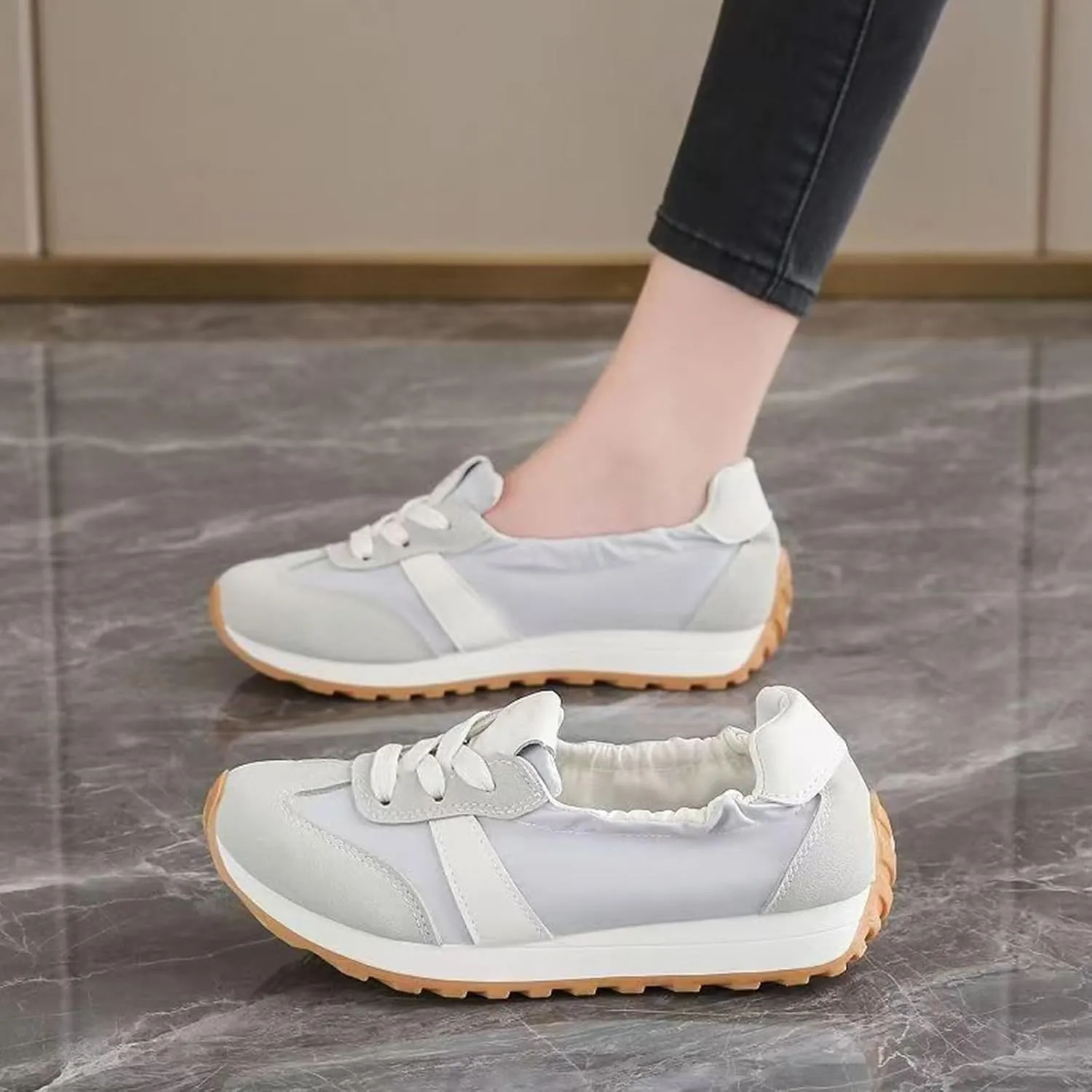 Sneakers for Women Slip on Wide Toe Box Shoes Workout Fashion Sneakers Mircrofiber Leather Suede Patchwork Casual Lace Up Non-Slip Walking Shoes Gym Tennis Running Shoe 2025