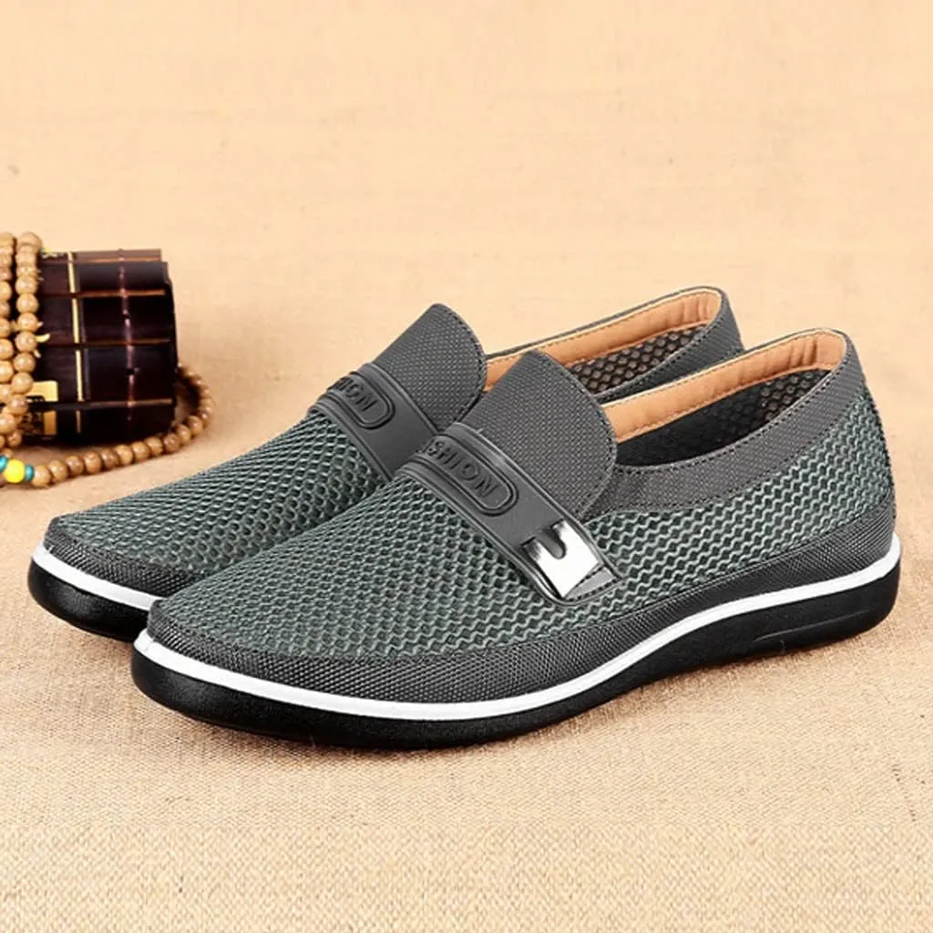 Summer Hollow Slip On Soft Shoes Casual Bottom Men's Breathable Mesh Men's Lace Casual Shoes