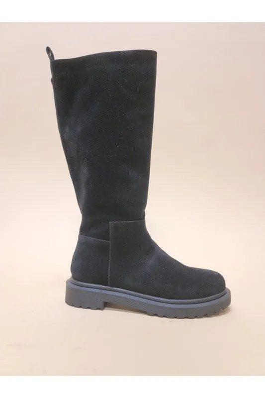 UNA- Long Mid Calf Faux Suede Boots
