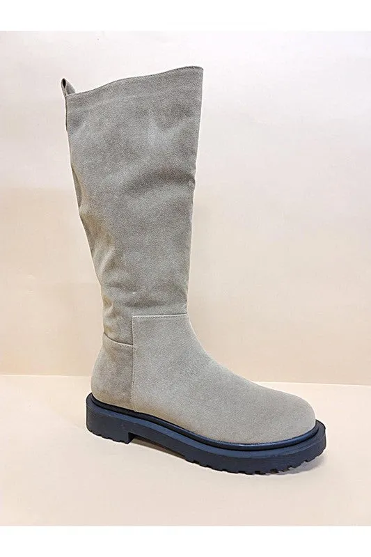 UNA- Long Mid Calf Faux Suede Boots