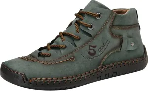 Walking Shoes Men Leather Fashion Summer and Autumn Men Leather Shoes Flat Soft Bottom Comfortable Mid Top Lace Up Casual Mens Leather Shoe Pad