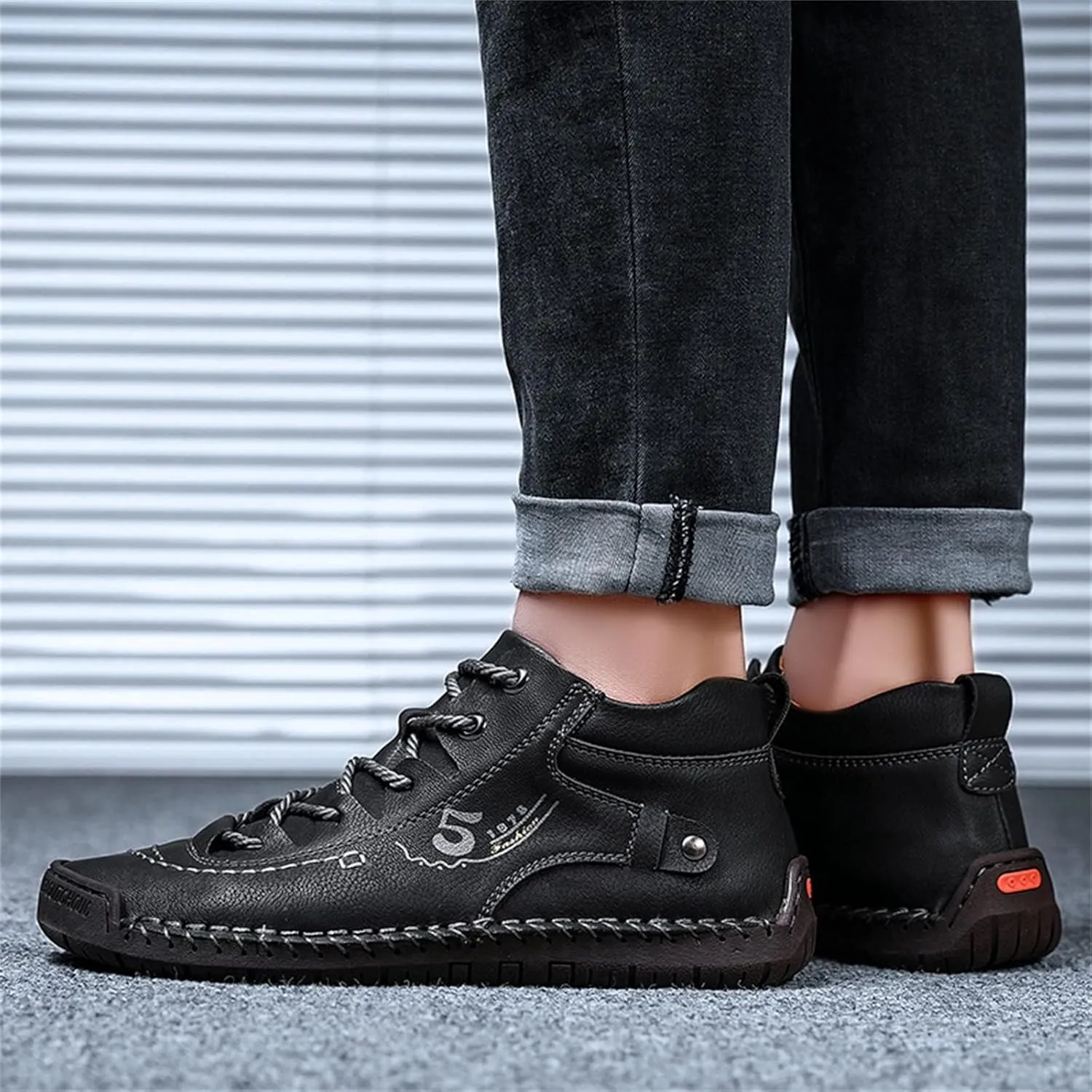 Walking Shoes Men Leather Fashion Summer and Autumn Men Leather Shoes Flat Soft Bottom Comfortable Mid Top Lace Up Casual Mens Leather Shoe Pad