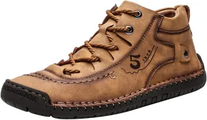 Walking Shoes Men Leather Fashion Summer and Autumn Men Leather Shoes Flat Soft Bottom Comfortable Mid Top Lace Up Casual Mens Leather Shoe Pad