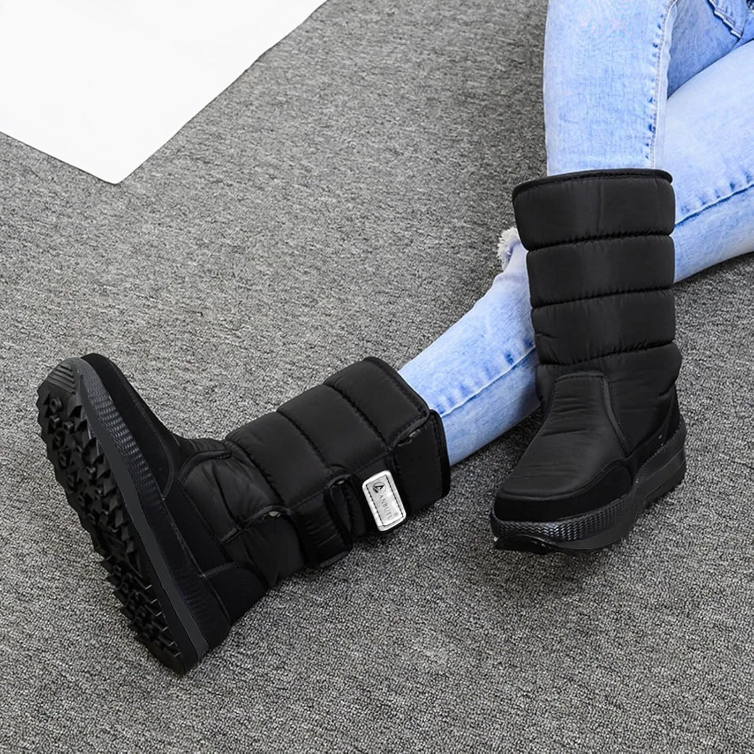 Water Proof Snow Boots for Men Thickened Warm Fleece Boots Thick Bottom Mid Calf Winter Boots Summer Hiking Shoes Men