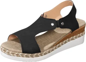 Wedge Sandals for Women 2025 Woven Flax Thick Sole Sandals Open Toe Adjustable Strappy Espadrille Slip On Low Heel Orthopedic Shoes Comfortable Beach Platform Summer Shoes