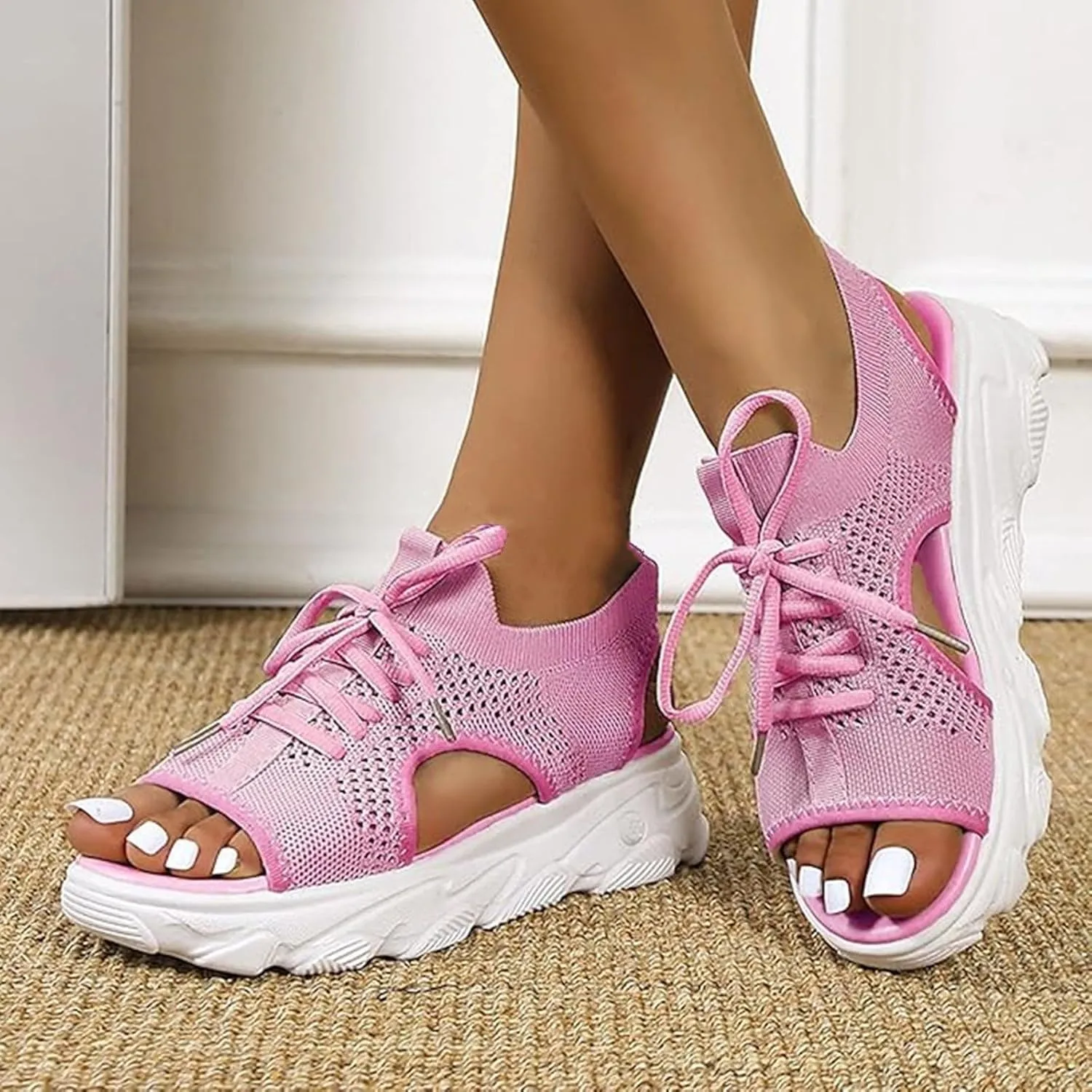 Wedge Sandals for Women Orthopedic Slide Sport Sandals Open Toe Summer Dressy Platform Sandal Arch Support Wide Width Shoes Comfy Sports Knit Sandal Soft Sole Fashion Trendy Dressy Shoes 2025
