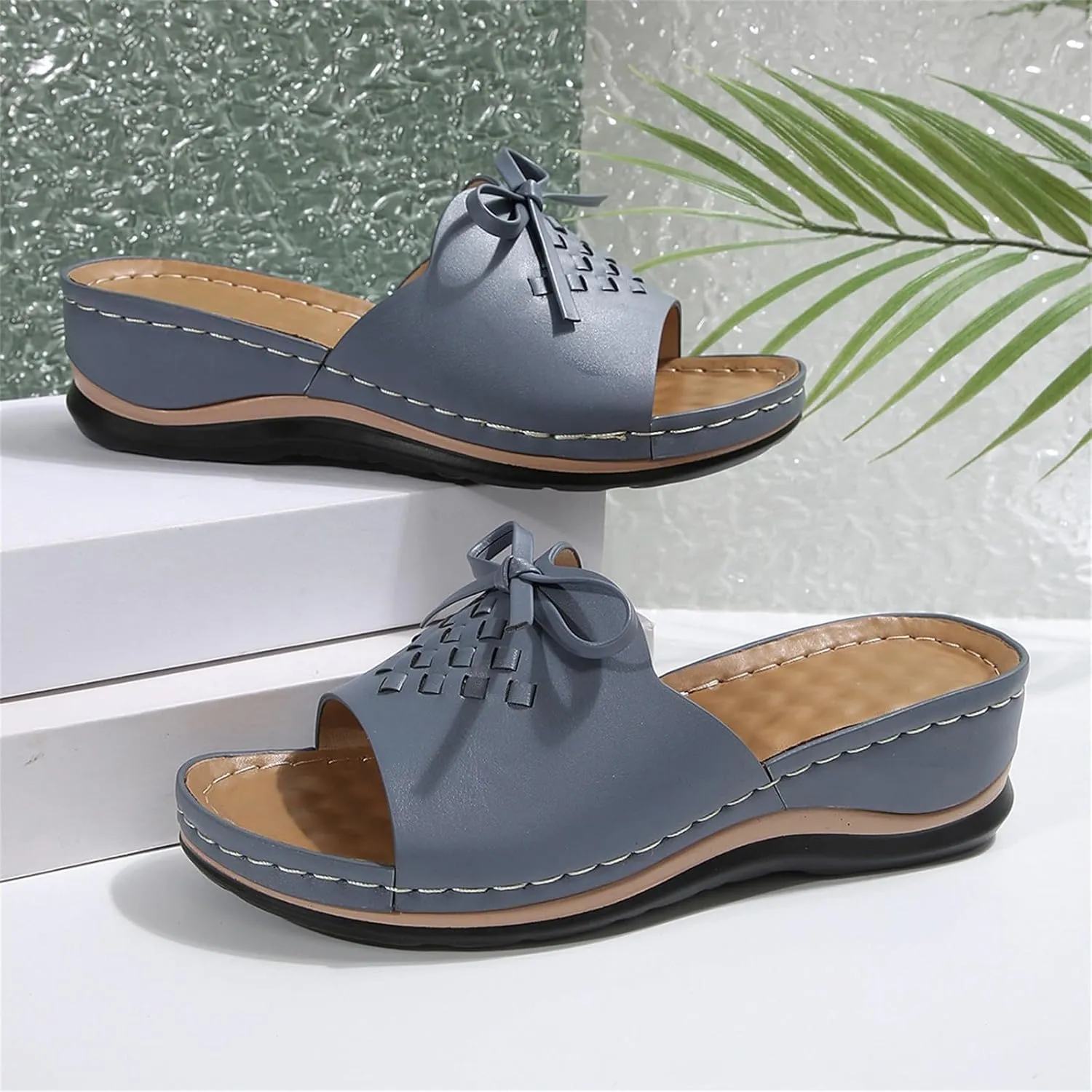 Wedge Sandals for Women Summer Hollow Out Slip On Platform Wedge Sandals Dressy Summer Comfortable Slides Lightweight Memory Foam Platform Shoes Casual Beach Shoes