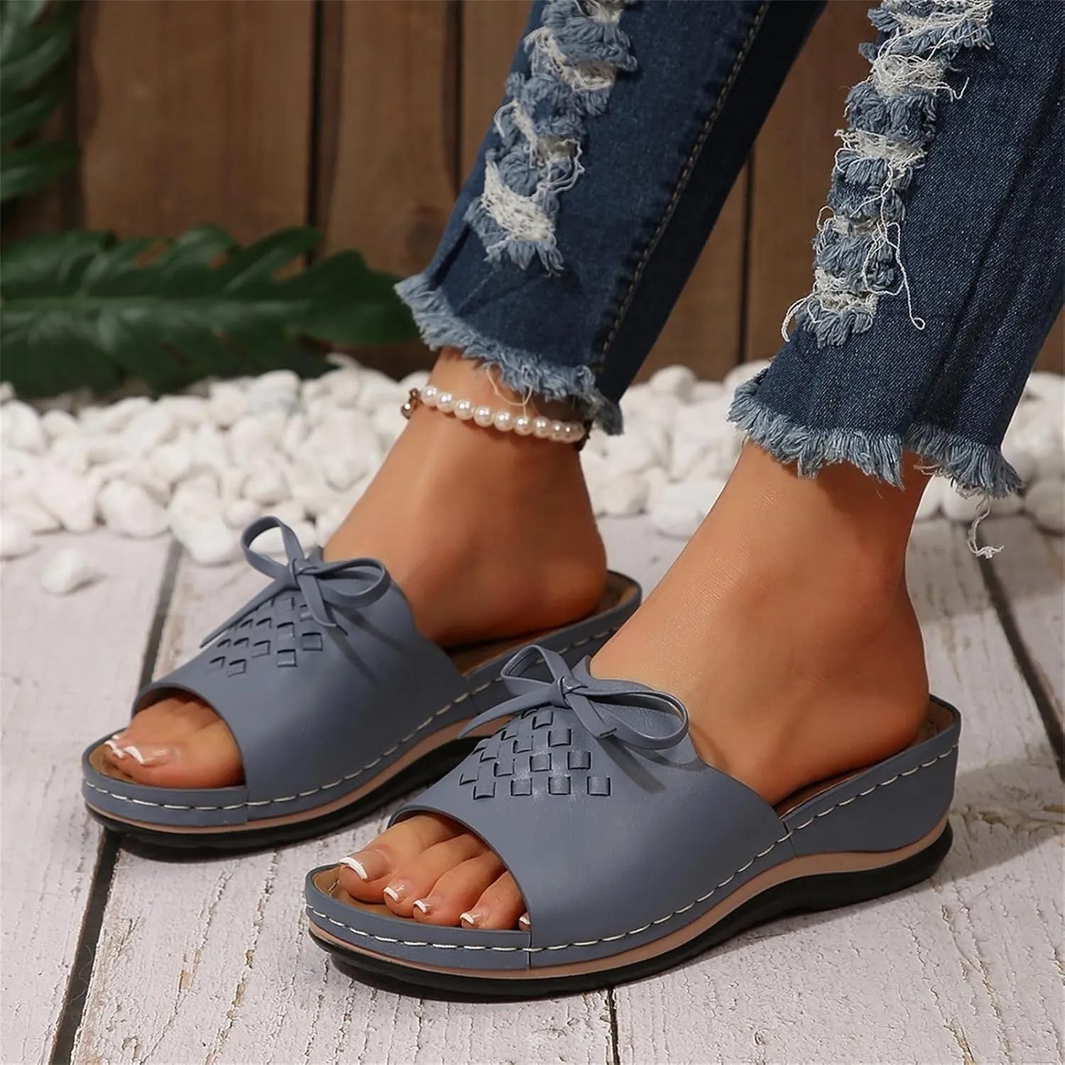Wedge Sandals for Women Summer Hollow Out Slip On Platform Wedge Sandals Dressy Summer Comfortable Slides Lightweight Memory Foam Platform Shoes Casual Beach Shoes