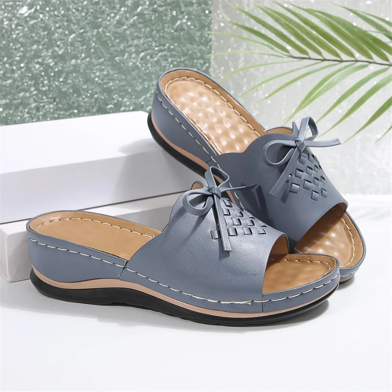Wedge Sandals for Women Summer Hollow Out Slip On Platform Wedge Sandals Dressy Summer Comfortable Slides Lightweight Memory Foam Platform Shoes Casual Beach Shoes