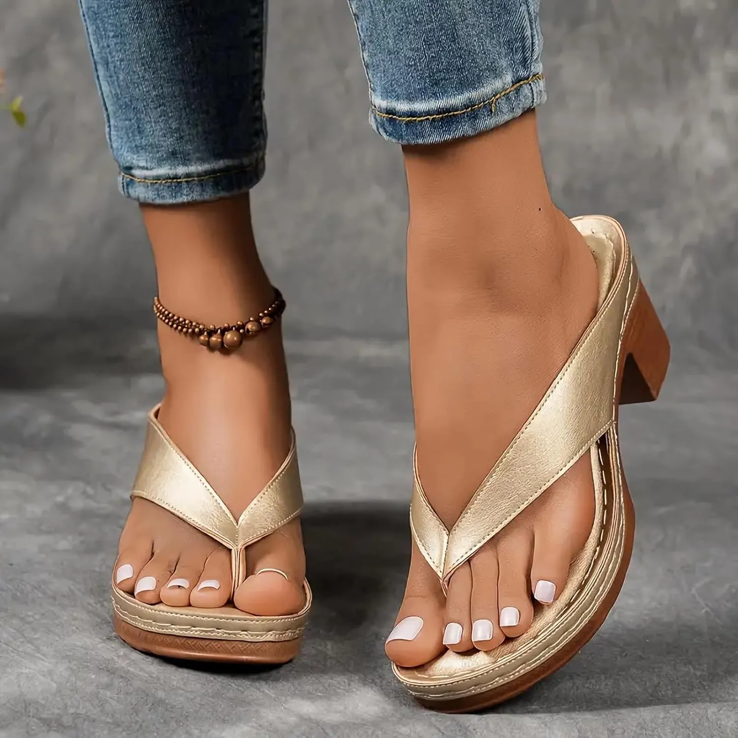 Wedges Heels for Women Orthopedic Dressy Chunky Heel Sandal with Arch Support Chunky Heel Sandals Mules for Long Walk Casual Shoes Dressy Flip Flops 2025