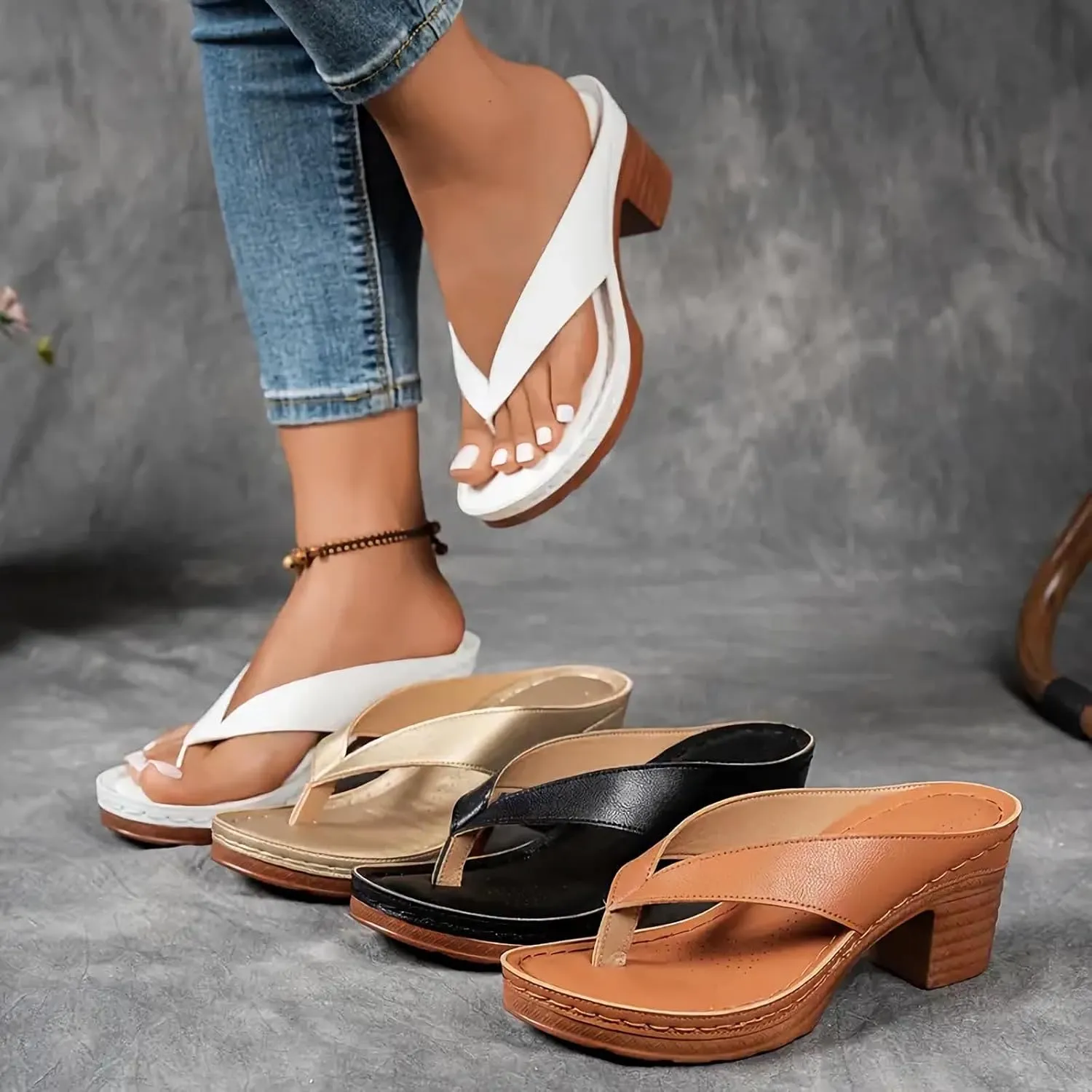 Wedges Heels for Women Orthopedic Dressy Chunky Heel Sandal with Arch Support Chunky Heel Sandals Mules for Long Walk Casual Shoes Dressy Flip Flops 2025