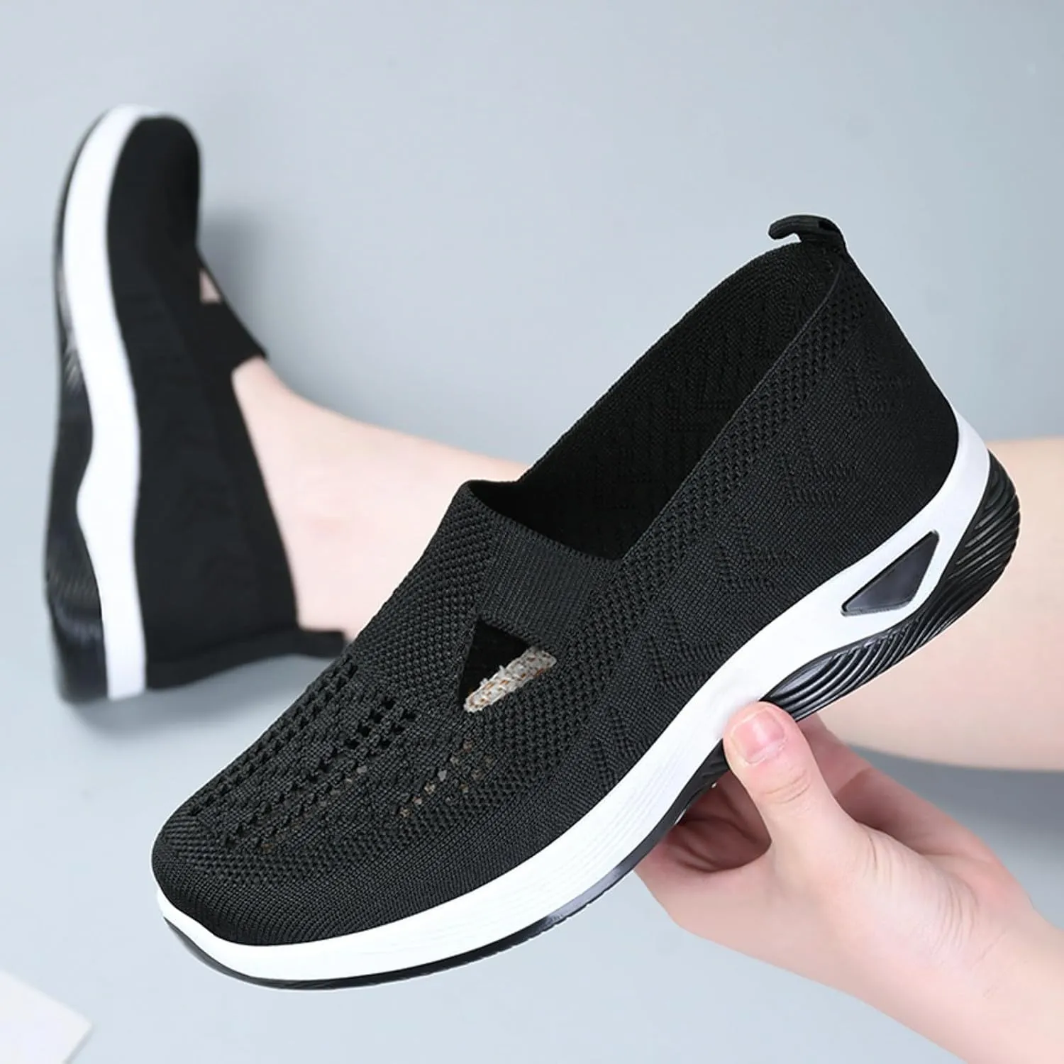 Women Casual Slip On Sneakers Breathable Knit Walking Shoes Lightweight Loafers Non Slip Comfortable Flats