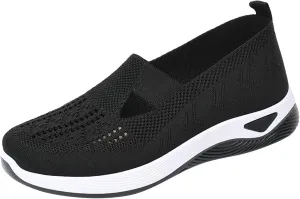 Women Casual Slip On Sneakers Breathable Knit Walking Shoes Lightweight Loafers Non Slip Comfortable Flats