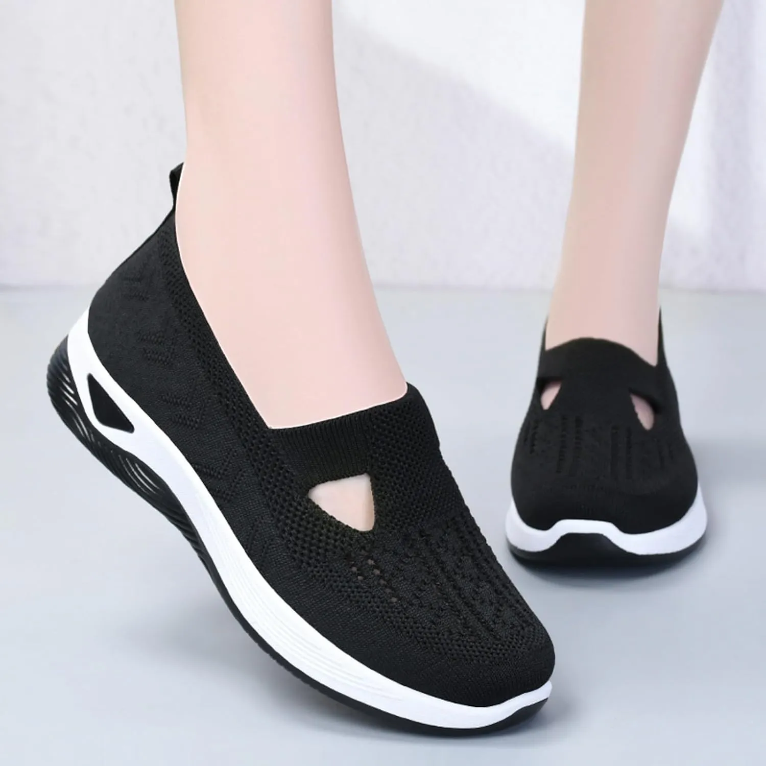 Women Casual Slip On Sneakers Breathable Knit Walking Shoes Lightweight Loafers Non Slip Comfortable Flats