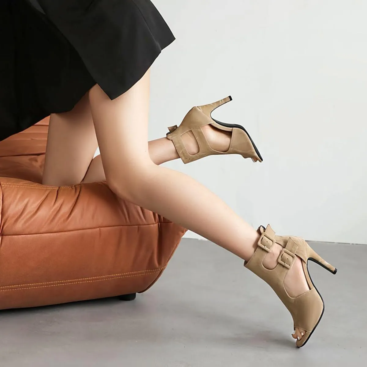 Women High Heel Open Toe Booties Back Zipper Cut-out Sandals Boots Buckled Ankle Strap Stiletto Summer Booties for Ladies Girls Dressy Sexy Wedding Party Office Dance Shoes Fashion 4-13 M US