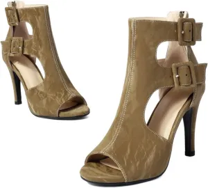 Women High Heel Open Toe Booties Back Zipper Cut-out Sandals Boots Buckled Ankle Strap Stiletto Summer Booties for Ladies Girls Dressy Sexy Wedding Party Office Dance Shoes Fashion 4-13 M US