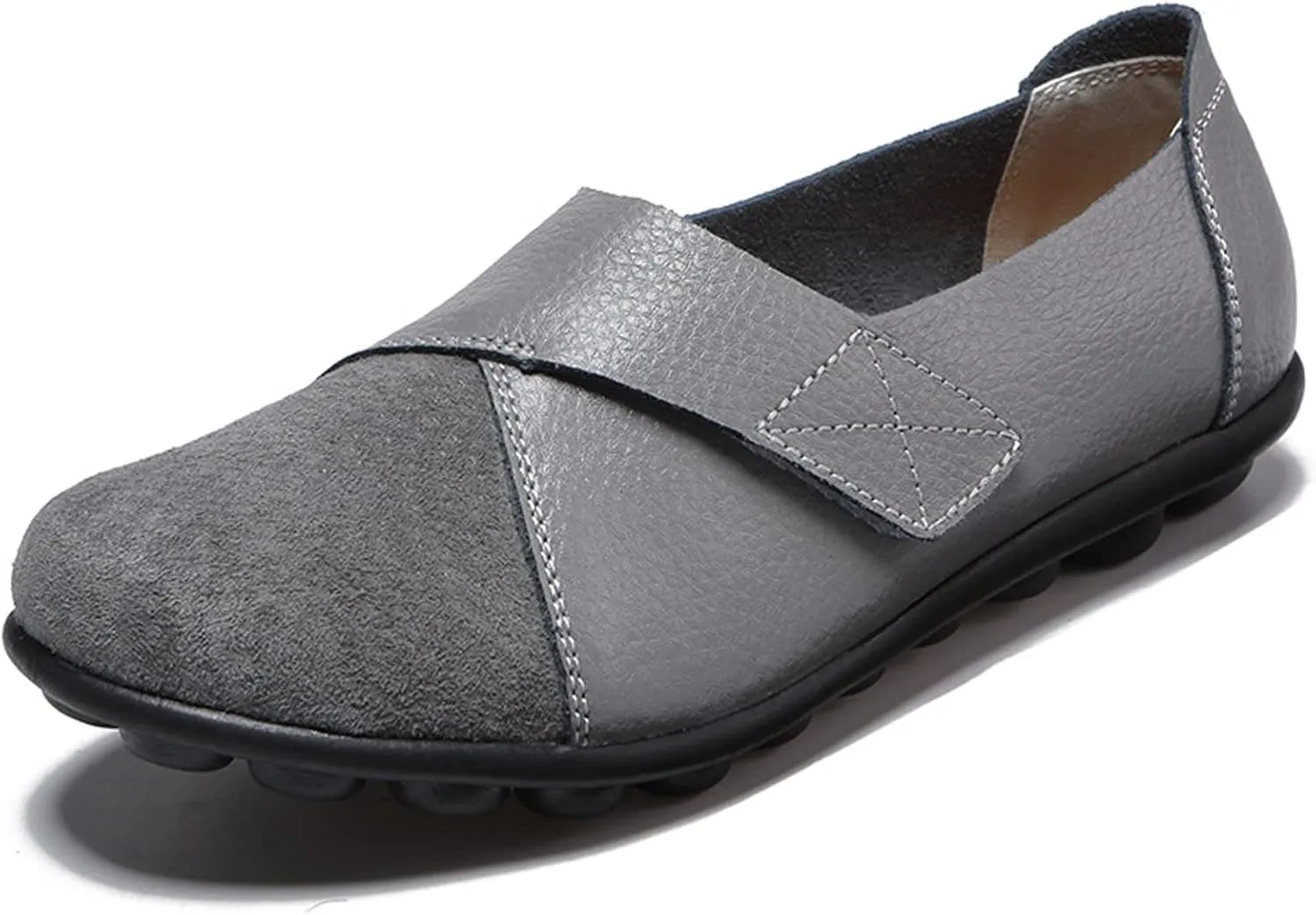Women Premium Ultra Soft Orthopedic Flats Loafers Leather Slip on Soft Bottom Non-Slip Adjustable Easy On Comfy Large Size Moccasins Walking Dotmalls Shoes (Grey,11.5,Women,11.5)