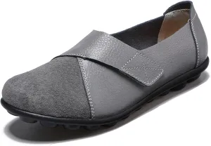 Women Premium Ultra Soft Orthopedic Flats Loafers Leather Slip on Soft Bottom Non-Slip Adjustable Easy On Comfy Large Size Moccasins Walking Dotmalls Shoes (Grey,11.5,Women,11.5)