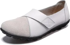 Women Premium Ultra Soft Orthopedic Flats Loafers Leather Slip on Soft Bottom Non-Slip Adjustable Easy On Comfy Large Size Moccasins Walking Dotmalls Shoes (White,12,Women,12)