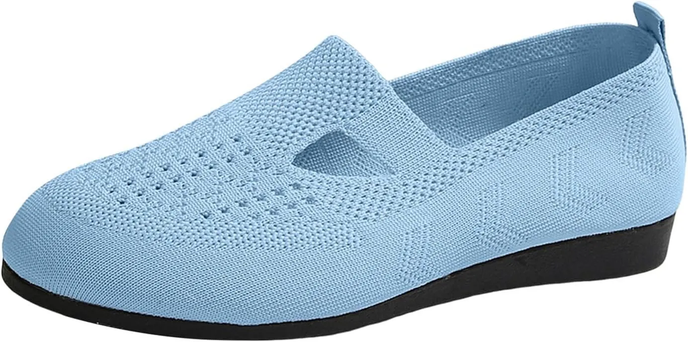 Womens Breathable Knit Walking Shoes with Arch Support Orthopedic Sneakers, Casual Flat Shoes for Daily, Work, Travel