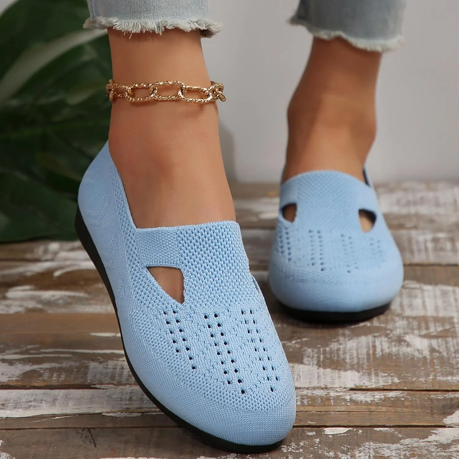 Womens Breathable Knit Walking Shoes with Arch Support Orthopedic Sneakers, Casual Flat Shoes for Daily, Work, Travel