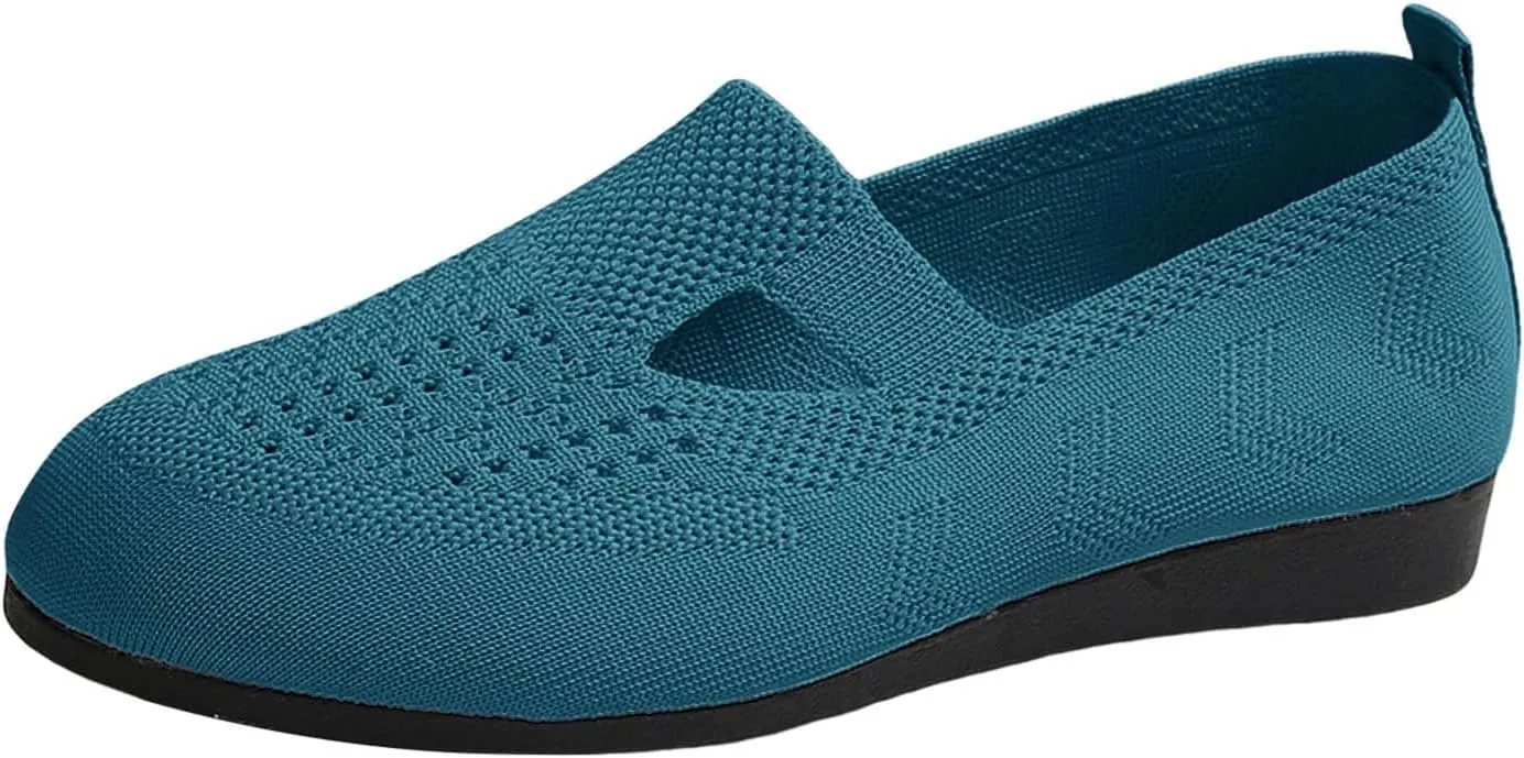 Womens Breathable Knit Walking Shoes with Arch Support Orthopedic Sneakers, Casual Flat Shoes for Daily, Work, Travel