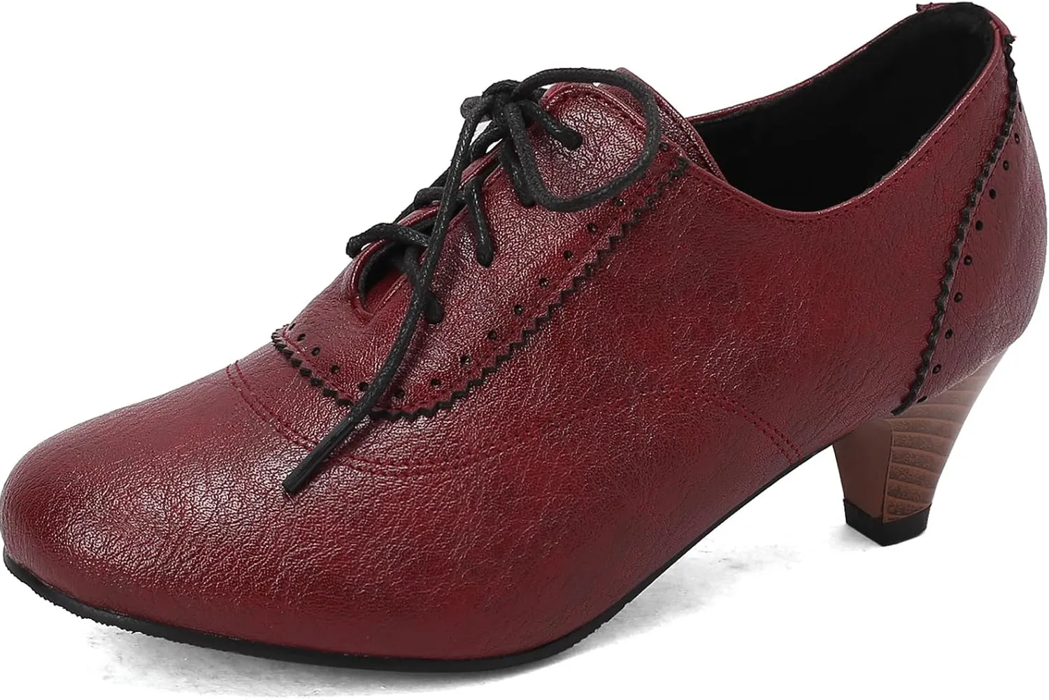 Women's Brown Classic Leather Stacked Heel Dress Mary Jane Round Toe Elegant Office Pumps
