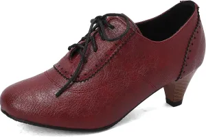 Women's Brown Classic Leather Stacked Heel Dress Mary Jane Round Toe Elegant Office Pumps