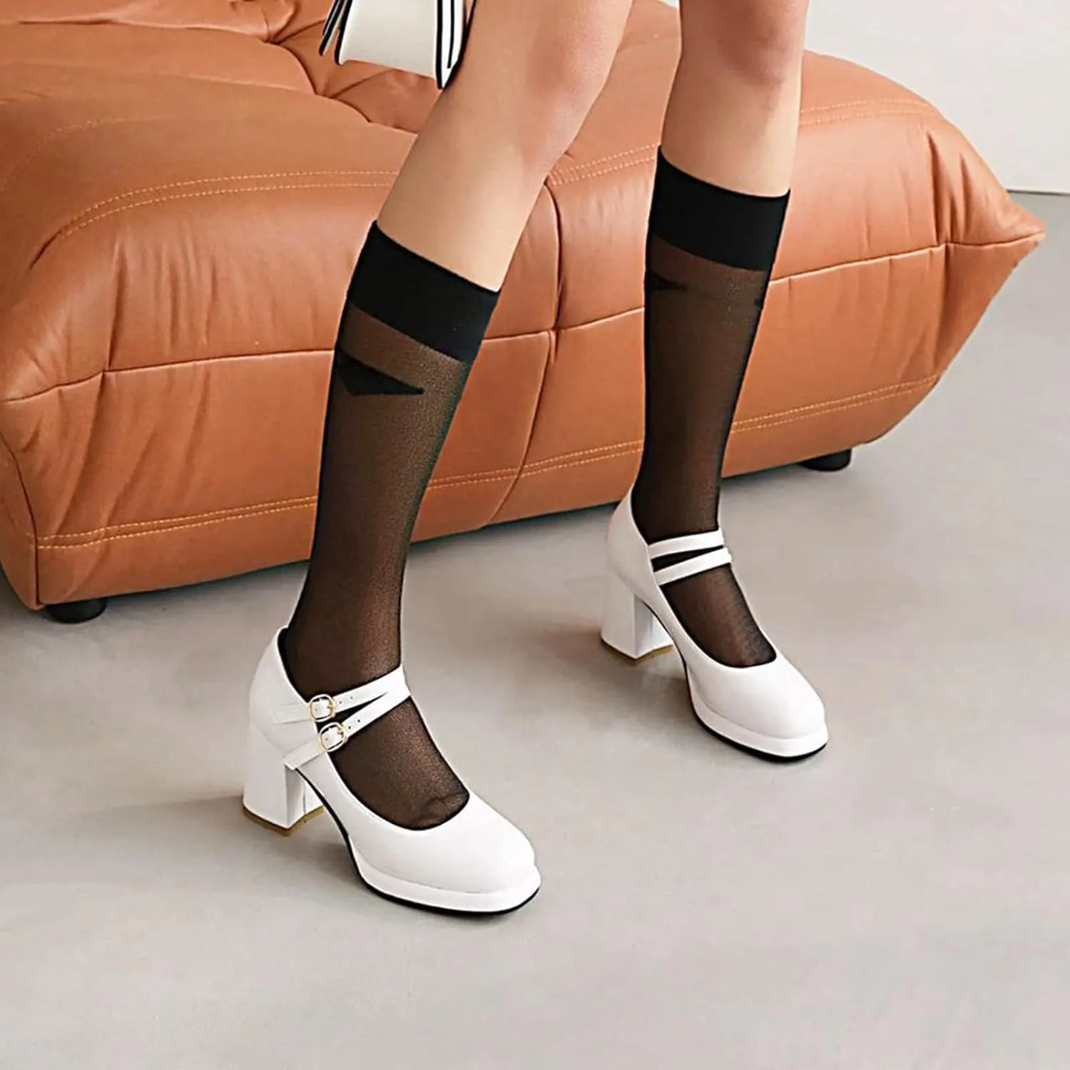 Women's Classic Mary Jane Pumps Round Toe Double Ankle Buckle Strap Chunky Block Heel Platform Shoes