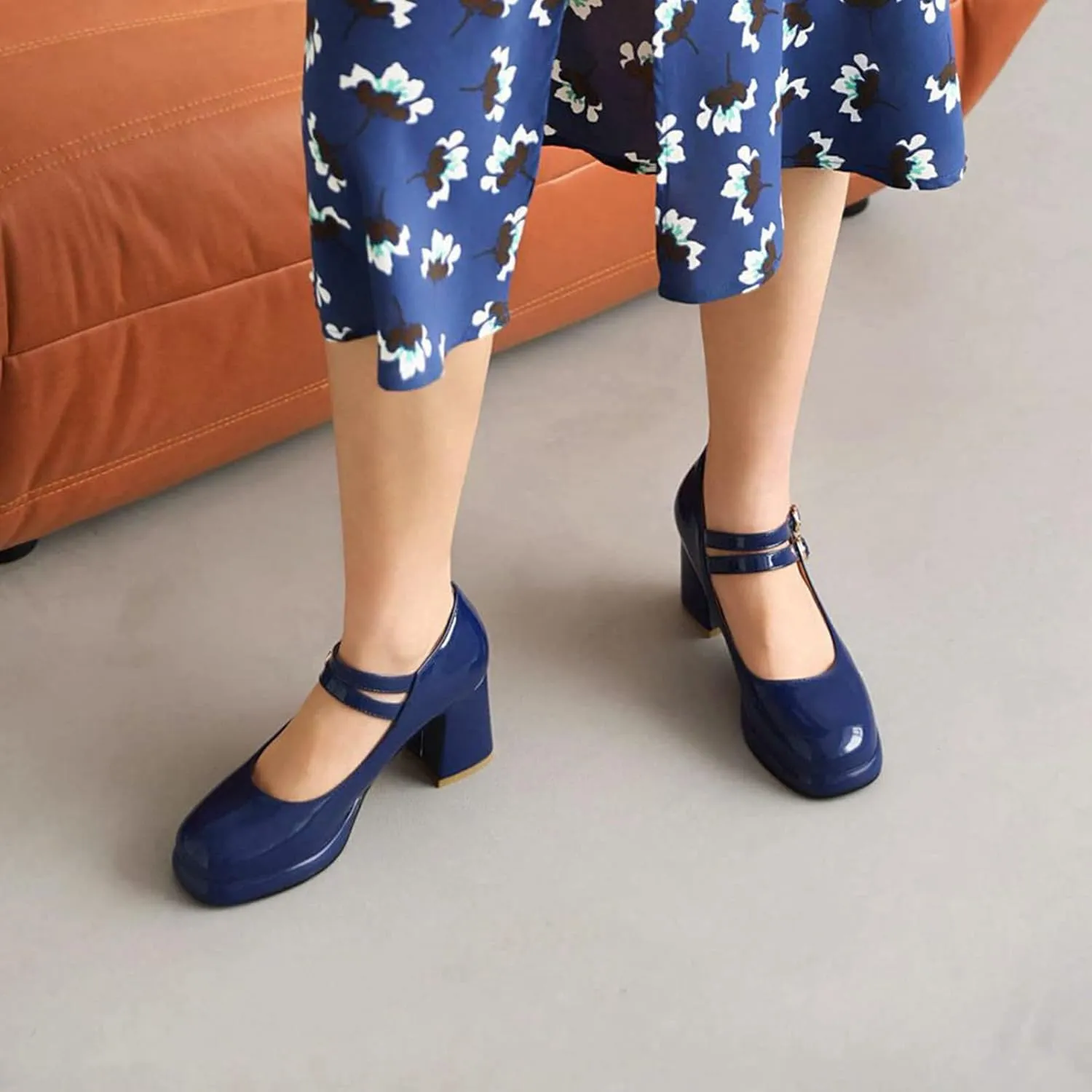Women's Classic Mary Jane Pumps Round Toe Double Ankle Buckle Strap Chunky Block Heel Platform Shoes