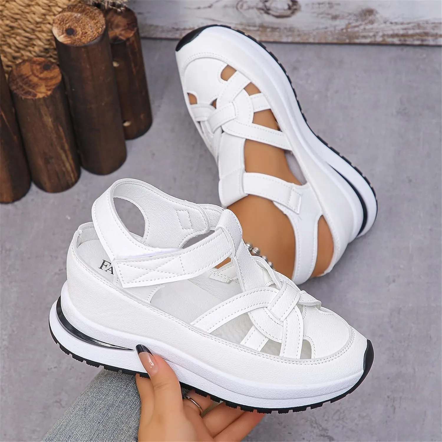 Womens Hollow Out Platform Wedge Sandals Lightweight Closed Toe Sandals Casual Ankle Strap Breathable Sandal Comfortable Summer Beach Shoes