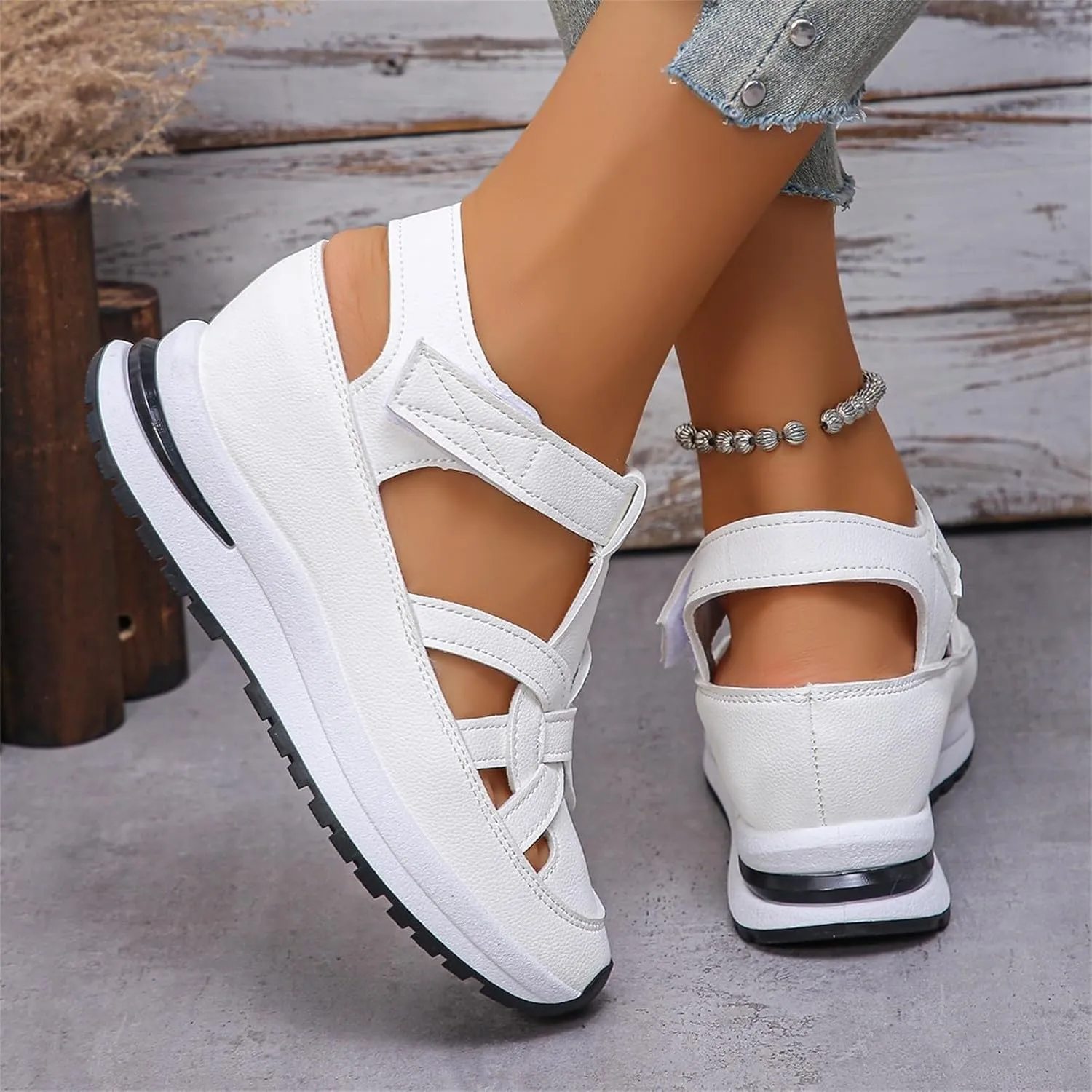 Womens Hollow Out Platform Wedge Sandals Lightweight Closed Toe Sandals Casual Ankle Strap Breathable Sandal Comfortable Summer Beach Shoes