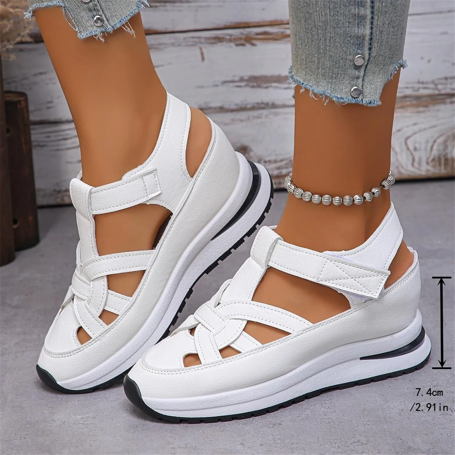 Womens Hollow Out Platform Wedge Sandals Lightweight Closed Toe Sandals Casual Ankle Strap Breathable Sandal Comfortable Summer Beach Shoes