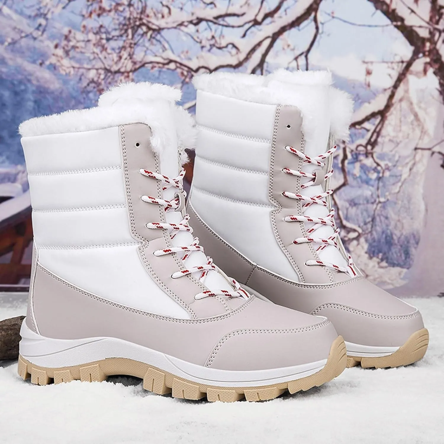 Women's Large Size Mid Calf Comfortable and Warm Ski Boots Womens Fashion Boots Mid Calf Barefoot Winter Women