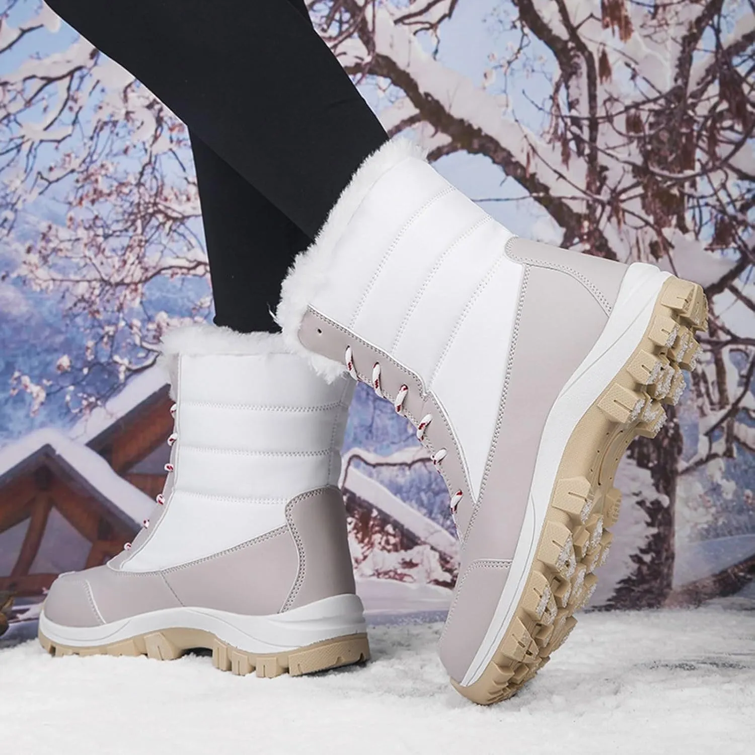 Women's Large Size Mid Calf Comfortable and Warm Ski Boots Womens Fashion Boots Mid Calf Barefoot Winter Women