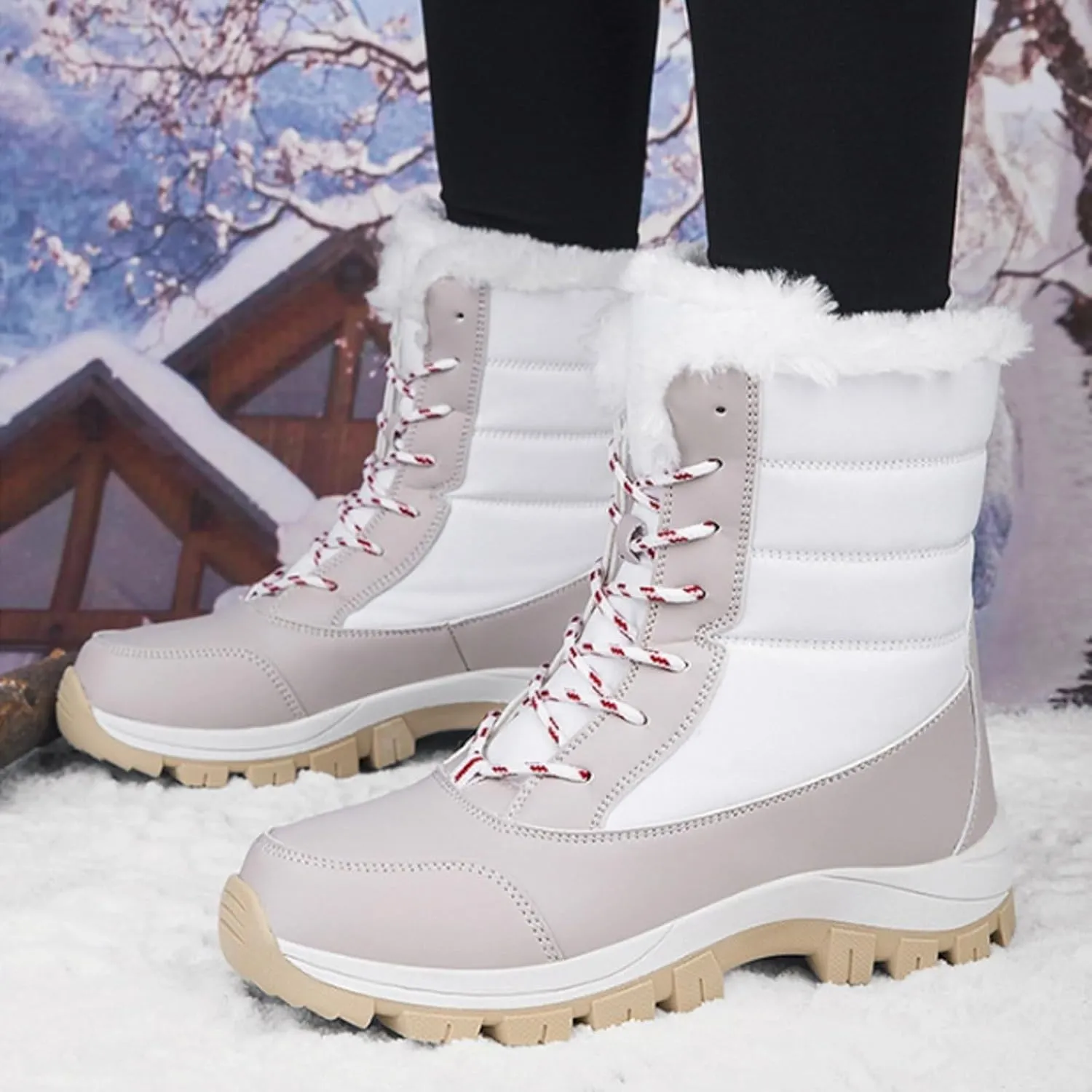 Women's Large Size Mid Calf Comfortable and Warm Ski Boots Womens Fashion Boots Mid Calf Barefoot Winter Women