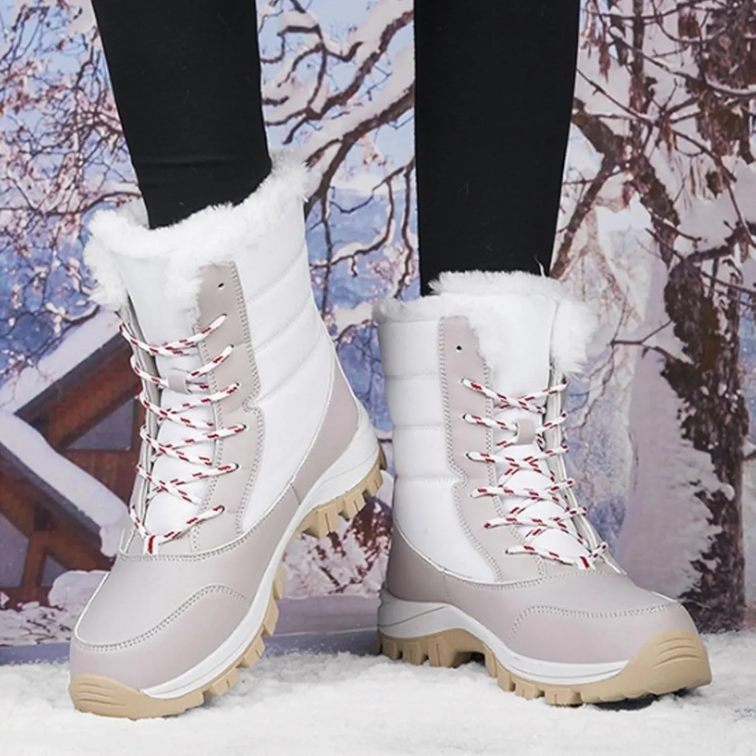 Women's Large Size Mid Calf Comfortable and Warm Ski Boots Womens Fashion Boots Mid Calf Barefoot Winter Women