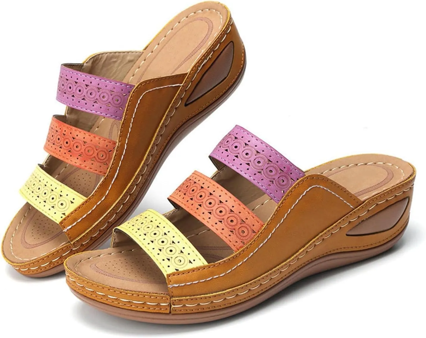 Women's Summer Beach Wedge Slides Sandals Casual Elastic Ankle Strap Platform Sandal Dress Sandals for Women
