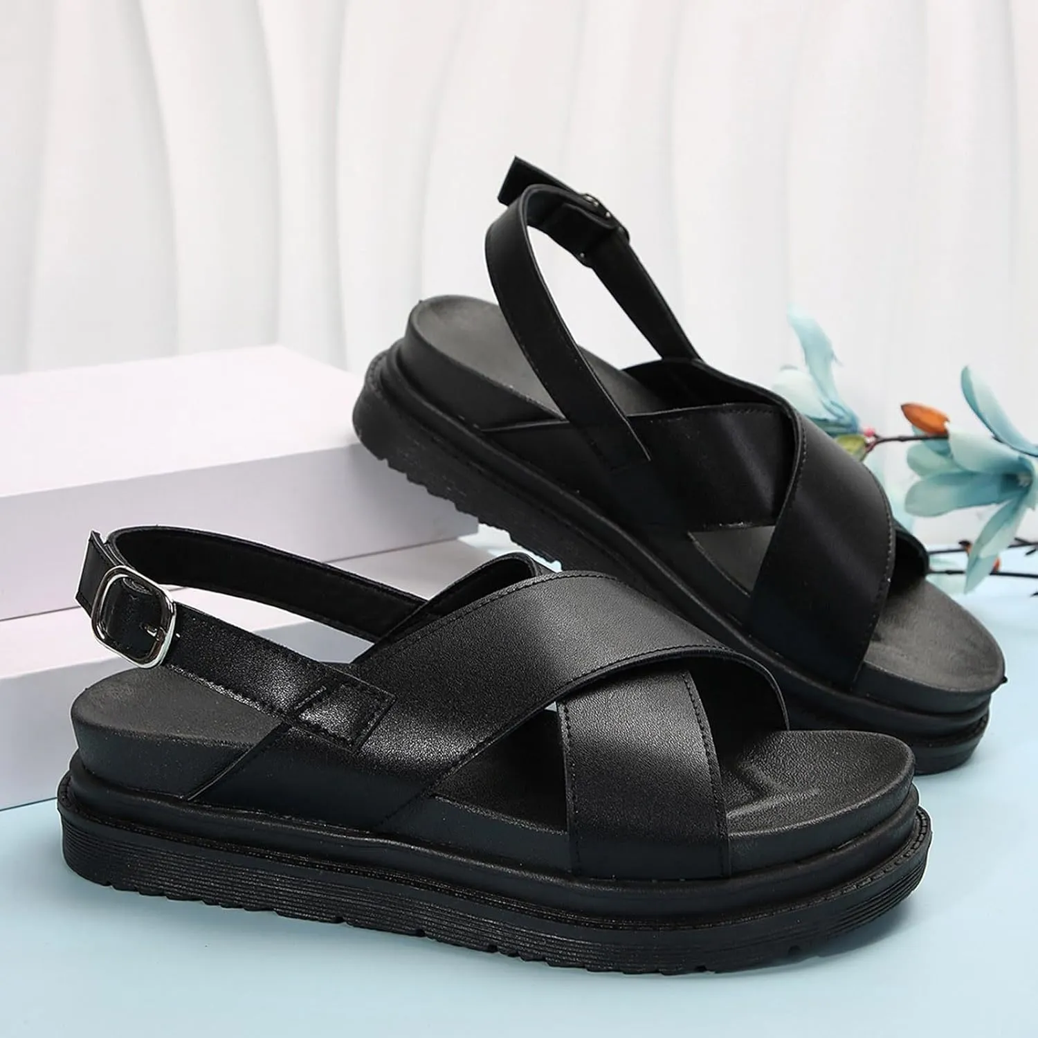 Womens Wedge Sandals Comfortable Open-Toe Cork Casual & Dressy Summer Shoes Slip on Wedge Sandal Comfortable Wedge Shoes