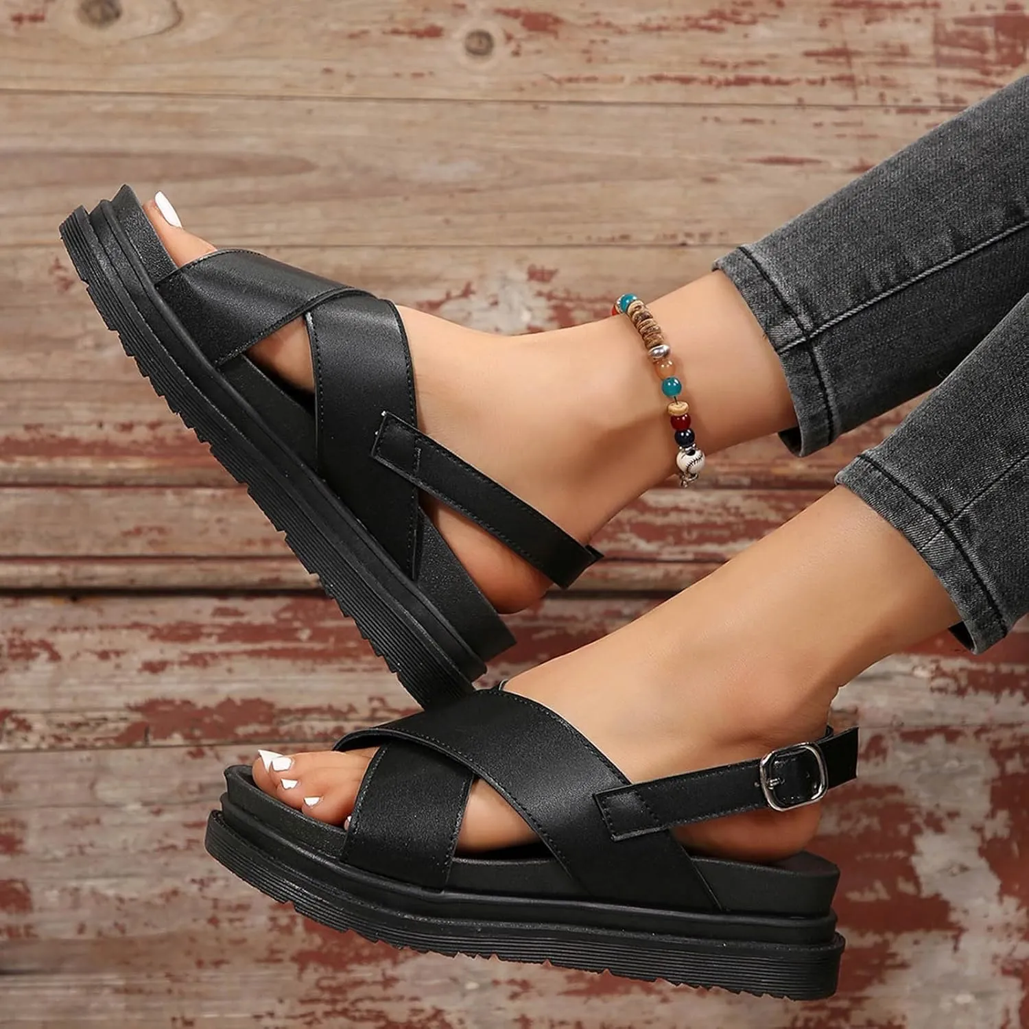 Womens Wedge Sandals Comfortable Open-Toe Cork Casual & Dressy Summer Shoes Slip on Wedge Sandal Comfortable Wedge Shoes