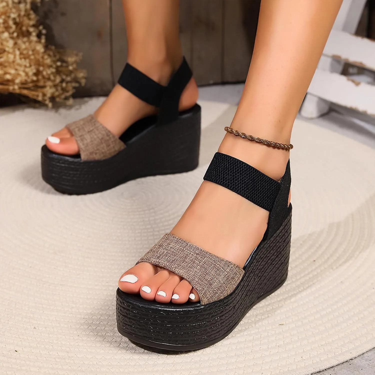 Women's Wedges Espadrilles Sandals Wedge Platform Slippers Heels Ankle Strap Dressy Summer Womens Orthopedic Sandals, Casual Summer Arch Support Walking Shoes