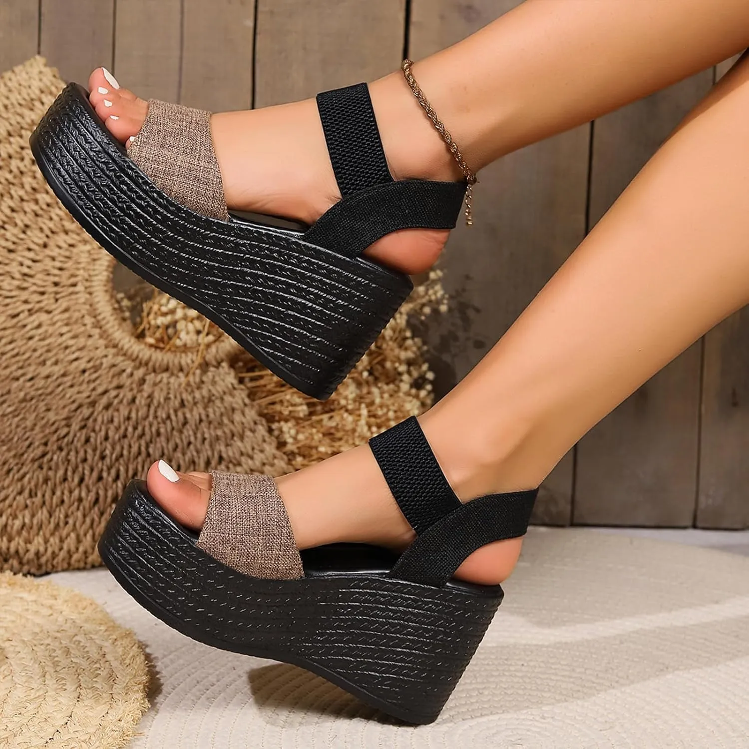 Women's Wedges Espadrilles Sandals Wedge Platform Slippers Heels Ankle Strap Dressy Summer Womens Orthopedic Sandals, Casual Summer Arch Support Walking Shoes