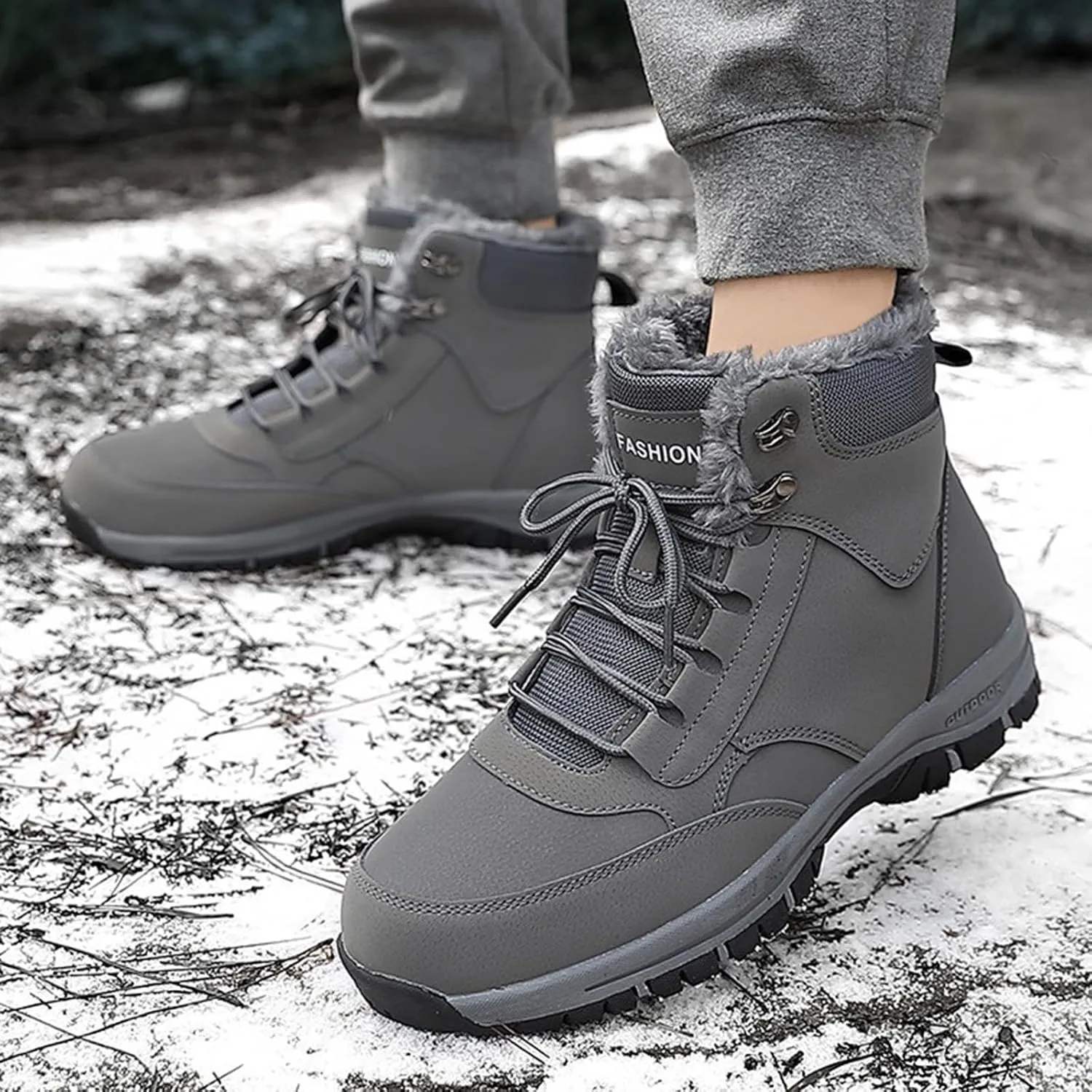Work Boots for Men Slip On Hiking Sneakers with Warm Fur Lining Women's Safety Shoes with Zipper Outdoor Bota Waterproof Breathable Lightweight Hike Grounded Footwear
