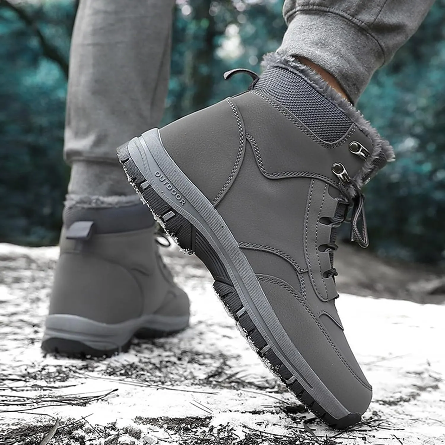 Work Boots for Men Slip On Hiking Sneakers with Warm Fur Lining Women's Safety Shoes with Zipper Outdoor Bota Waterproof Breathable Lightweight Hike Grounded Footwear